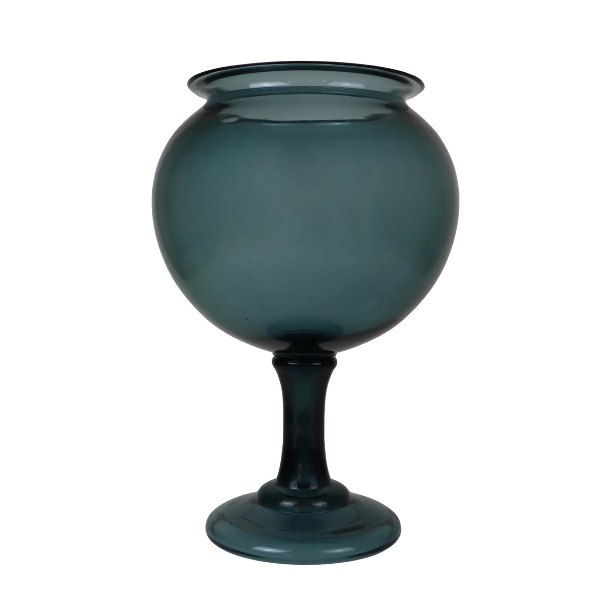 Leech Bowl glass goblet, dark teal, rounded bowl on stem with round base