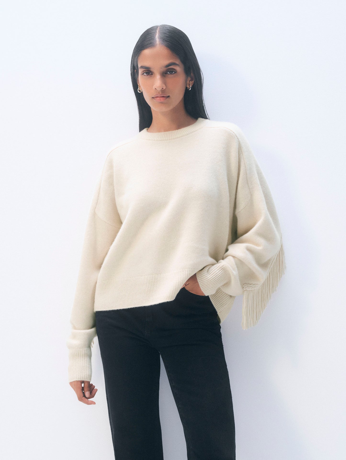 Luxe Fringe Cashmere Crew
