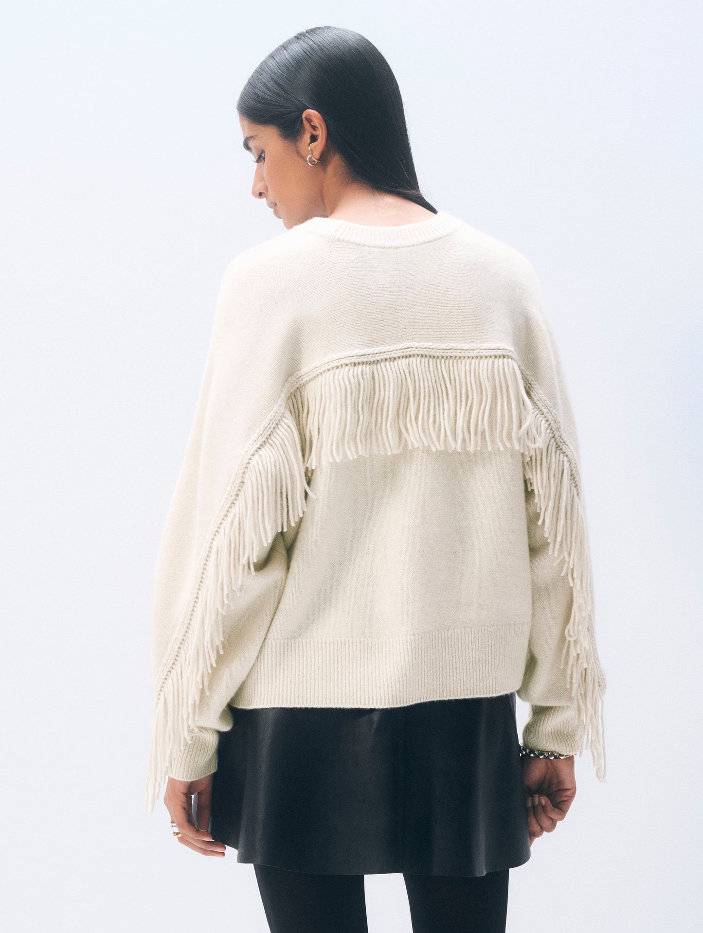 Luxe Fringe Cashmere Crew