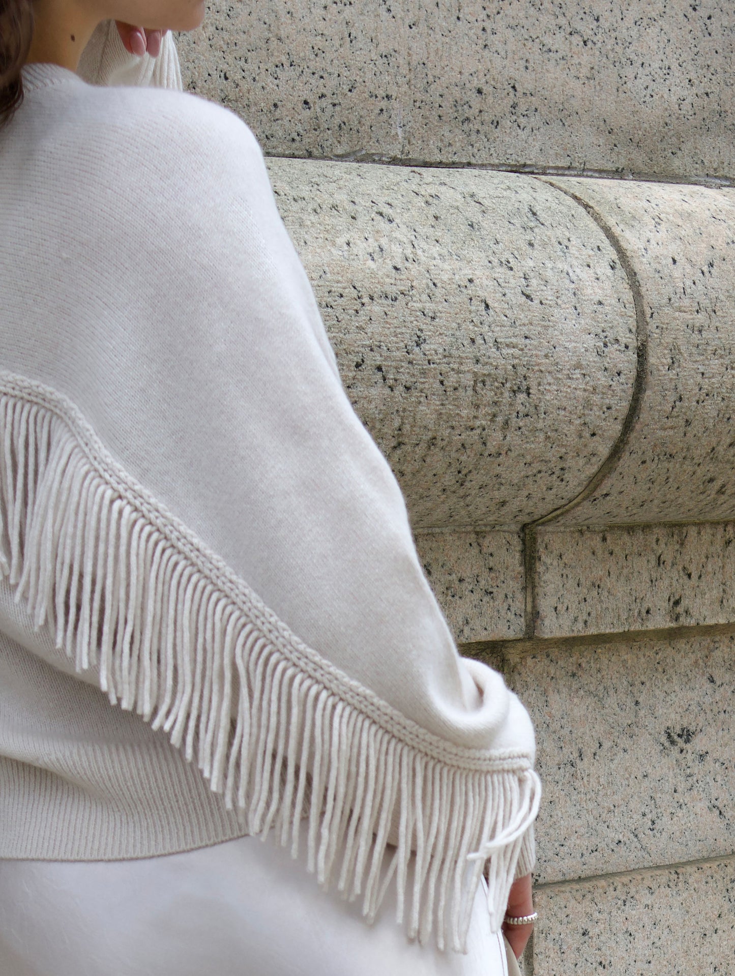 Luxe Fringe Cashmere Crew