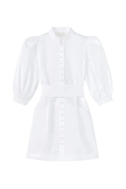Destree Amoako poplin mini dress, white with button-front and puff sleeves