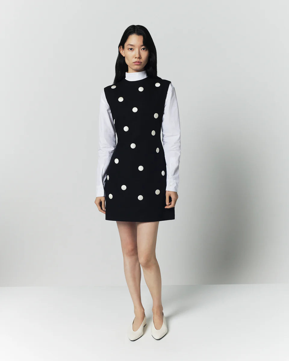 Black cotton dress with contrasting dots