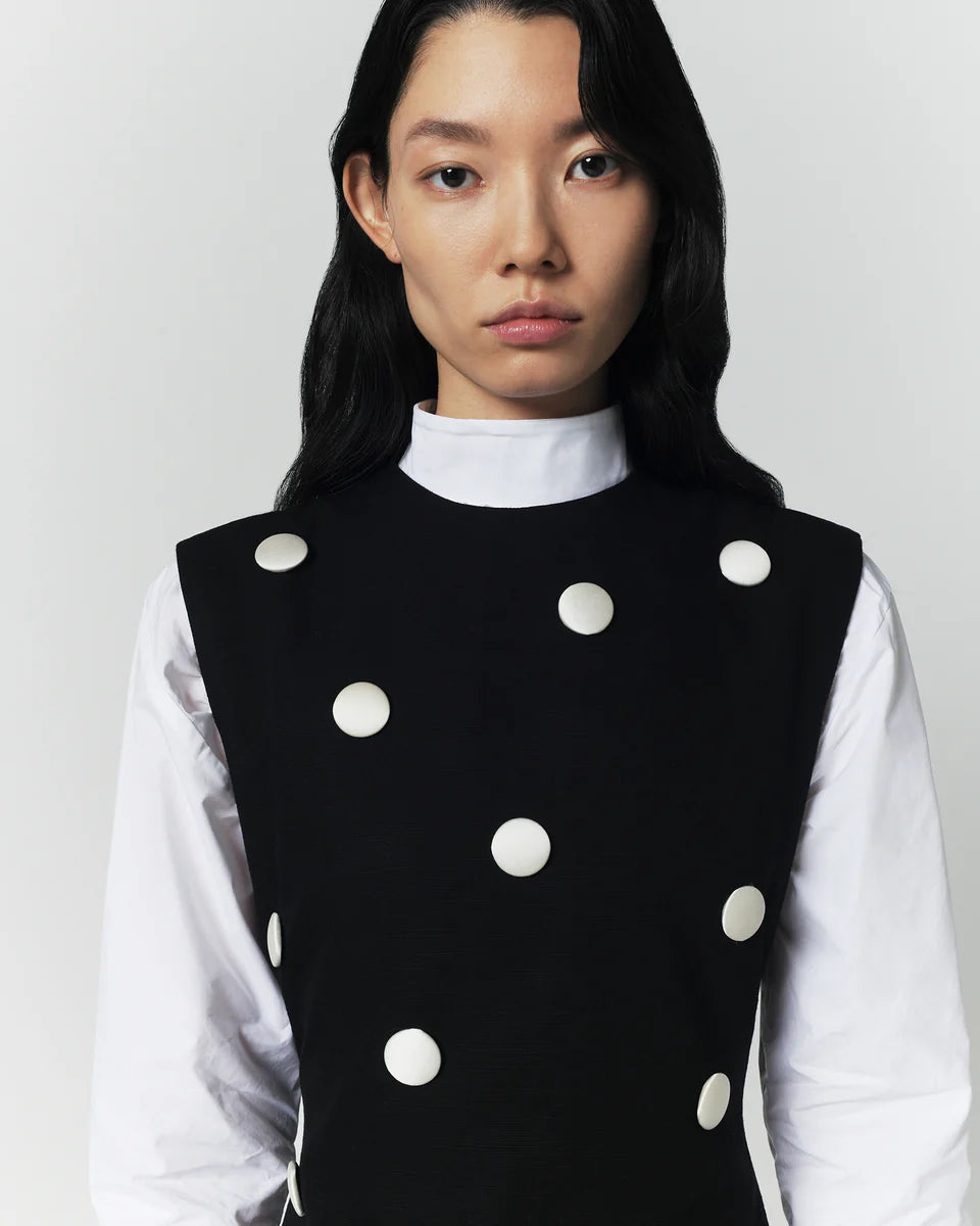 Black cotton dress with contrasting dots