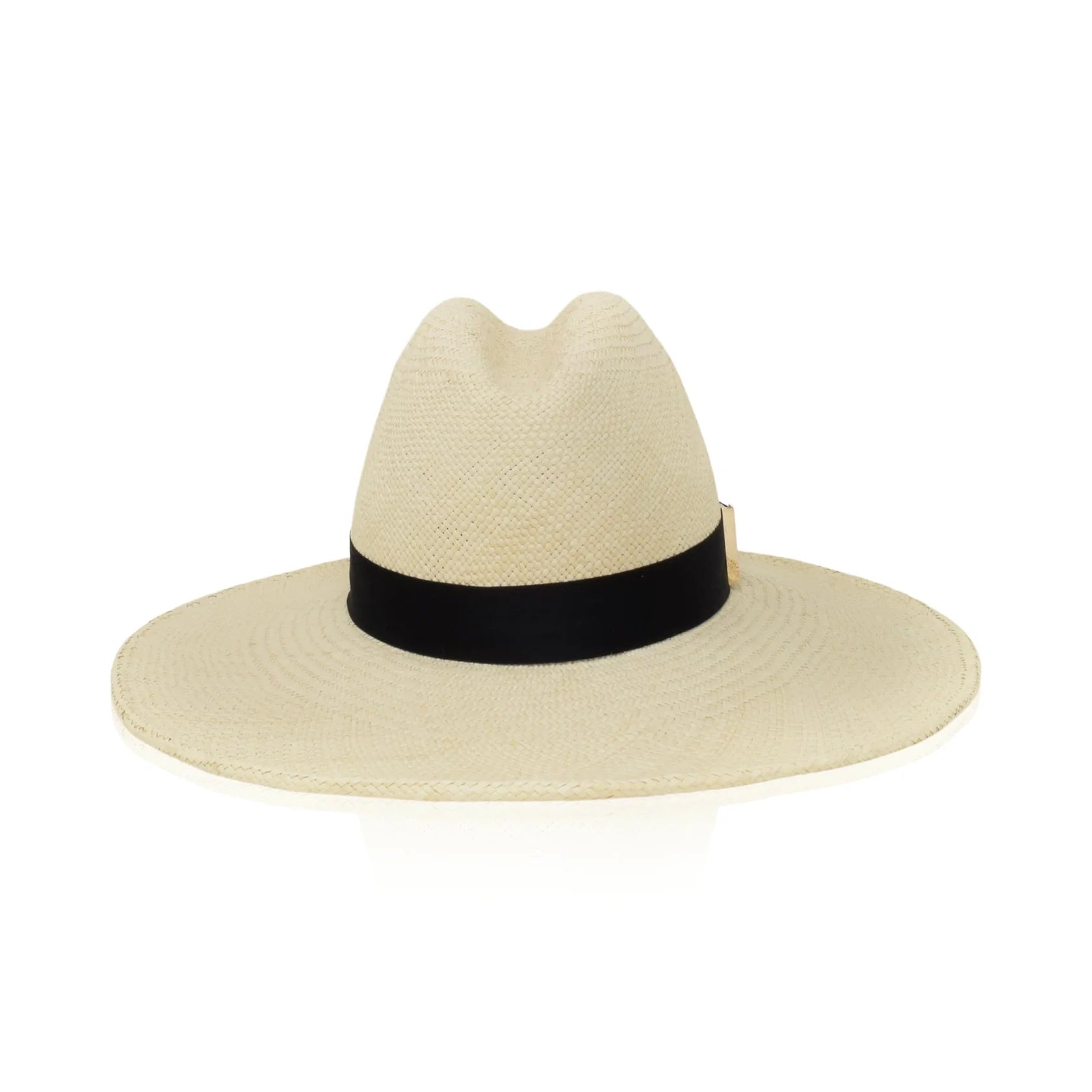 Beige straw wide-brim hat with black band