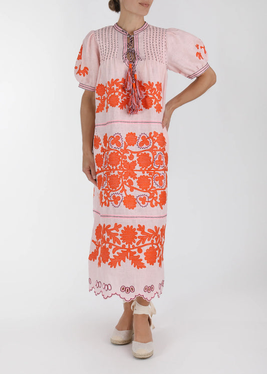 Natalia Ukrainian Embroidered Dress-Pink