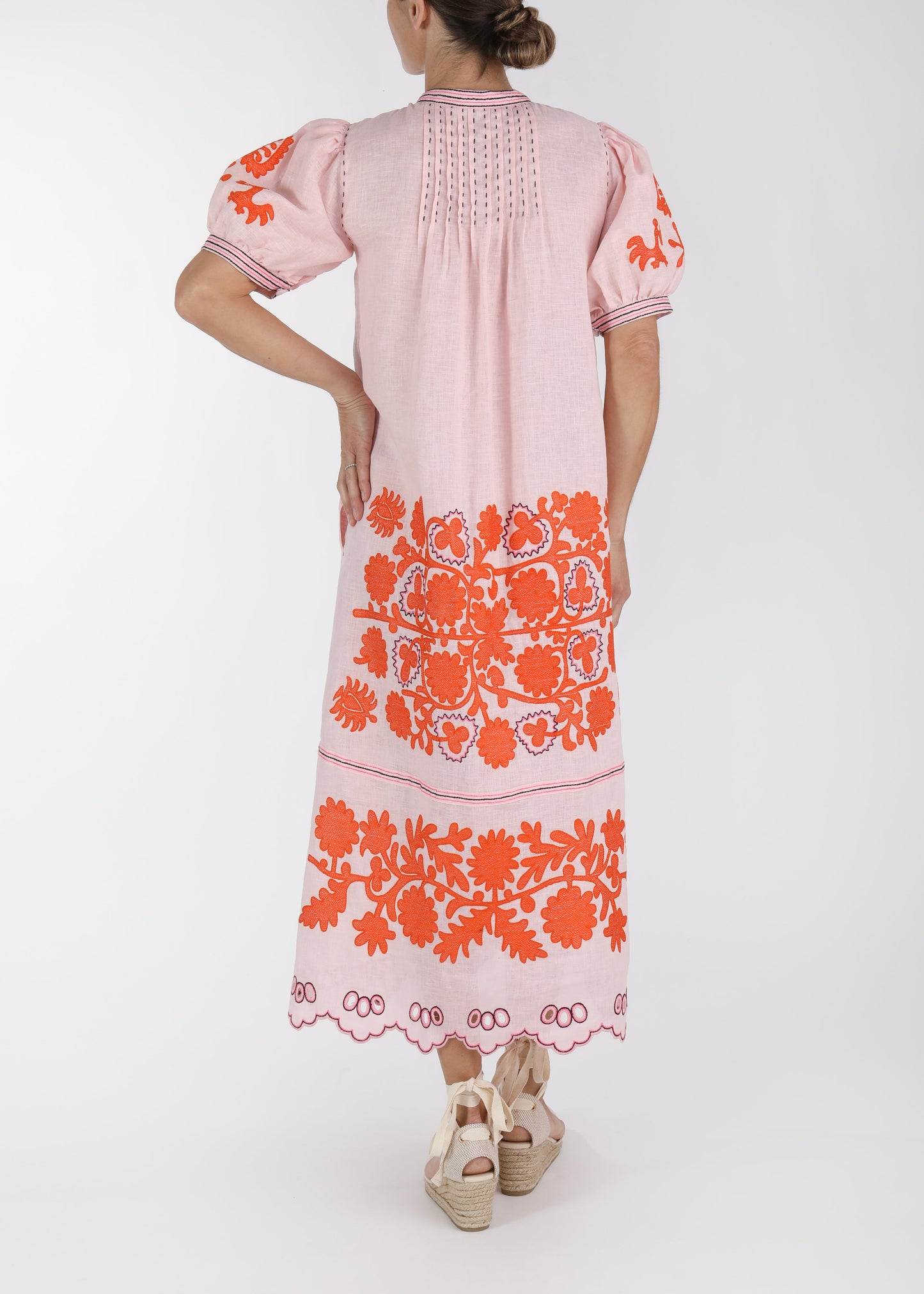 Natalia Ukrainian Embroidered Dress - Pink, Orange