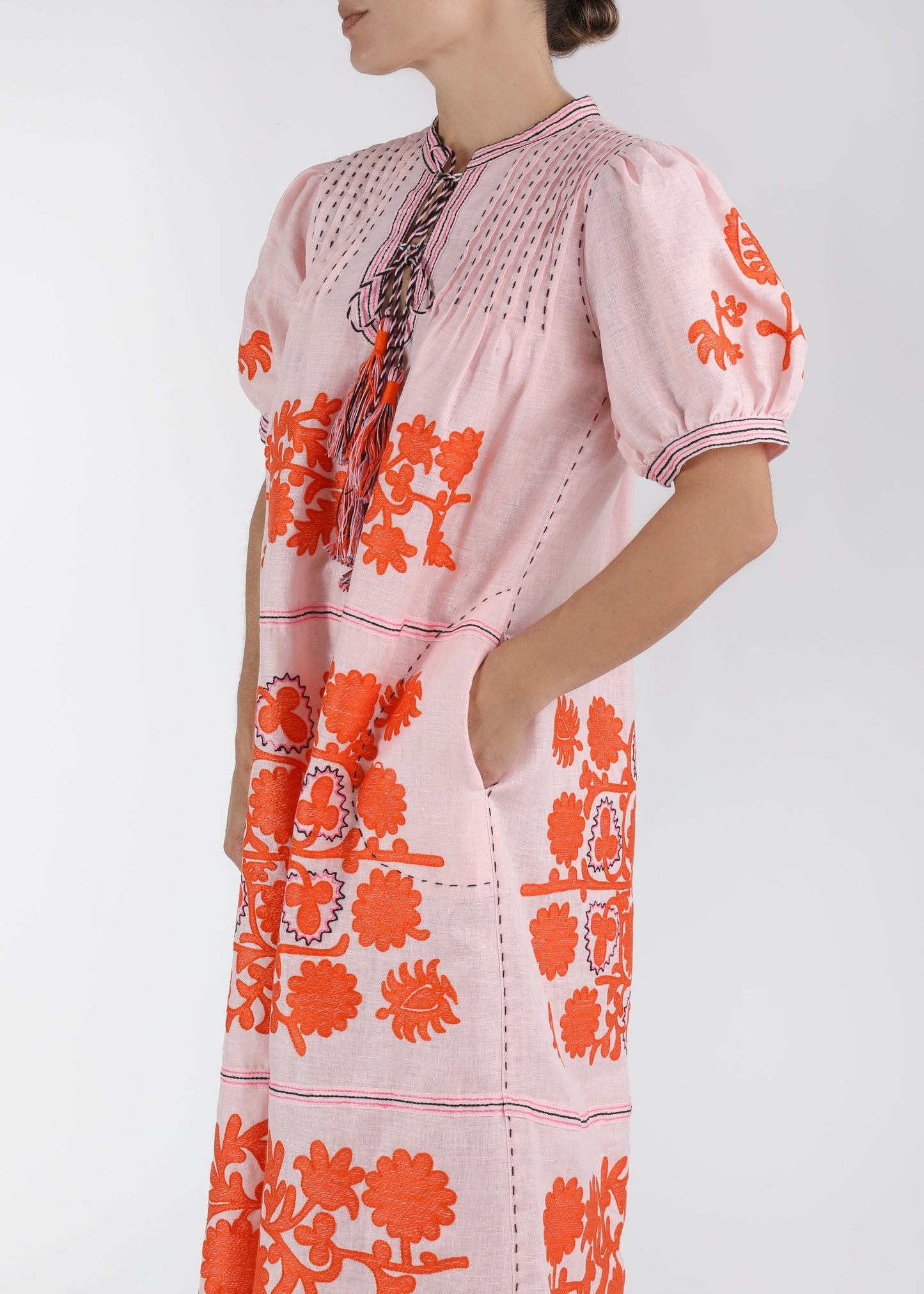 Natalia Ukrainian Embroidered Dress - Pink, Orange