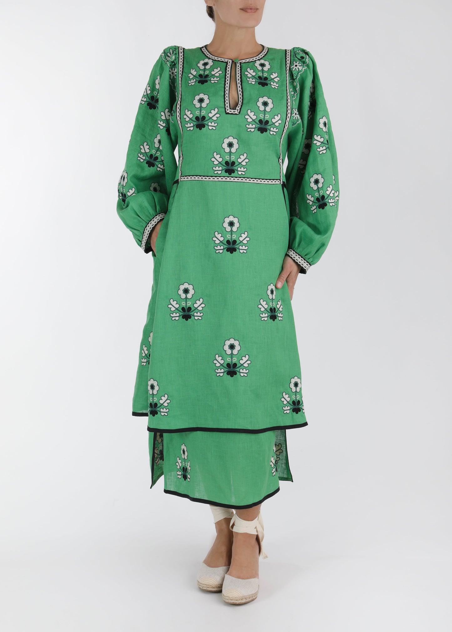 Iryna Embroidered Ukrainian Dress - Green, White