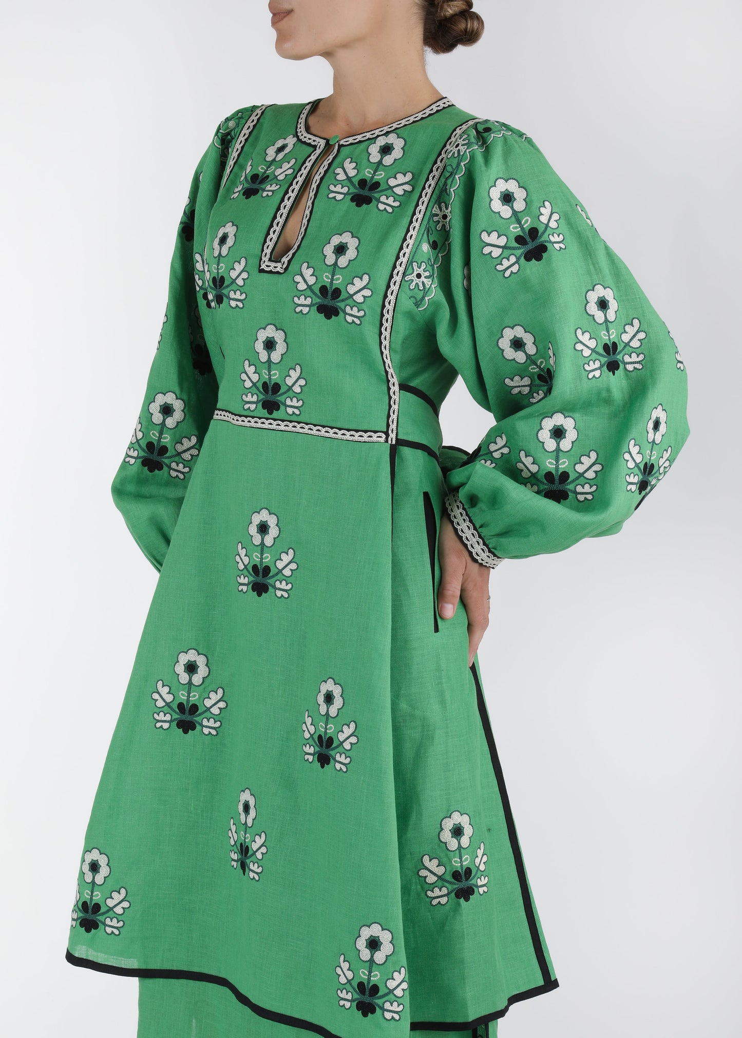 Iryna Embroidered Ukrainian Dress - Green, White