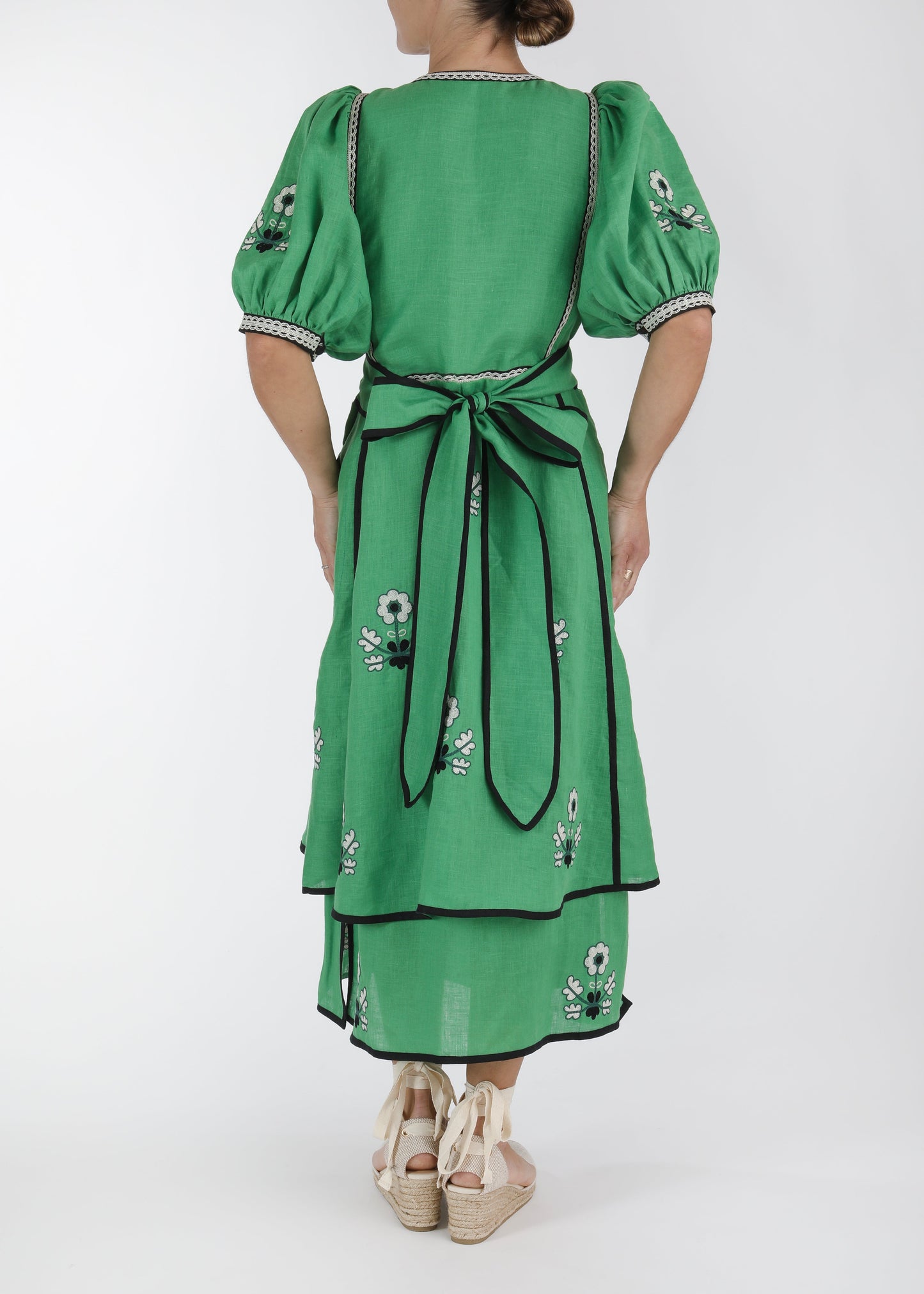 Lillie Ukrainian Embroidered Dress - Green, White