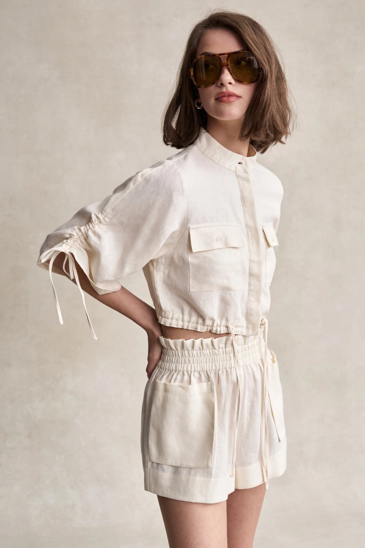 Hevron Linen Crop Shirt