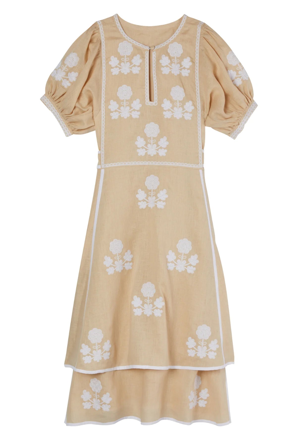 Lillie Ukrainian Embroidered Dress - Wheat, White