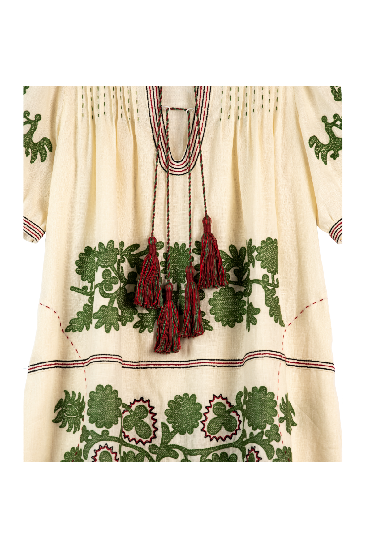 Natalia Ukrainian Embroidered Maxi Dress - Ivory, Olive