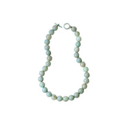 Seafoam gumball beaded necklace with round pastel green beads and open ring clasp