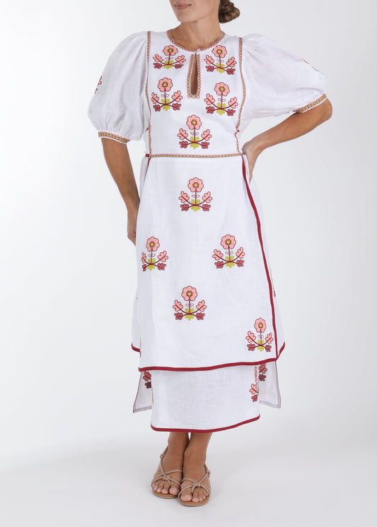Lillie Ukrainian Embroidered Dress - White, Blush Pink, Wine