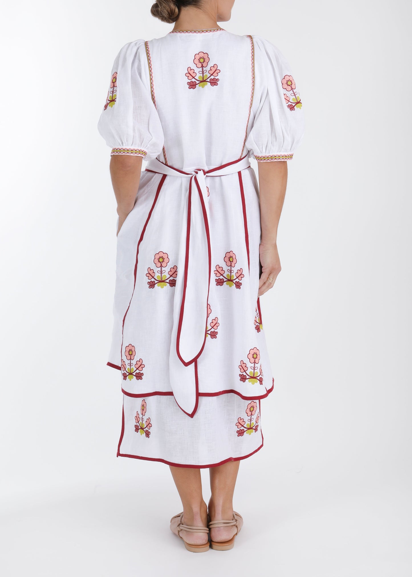 Lillie Ukrainian Embroidered Dress - White, Blush Pink, Wine