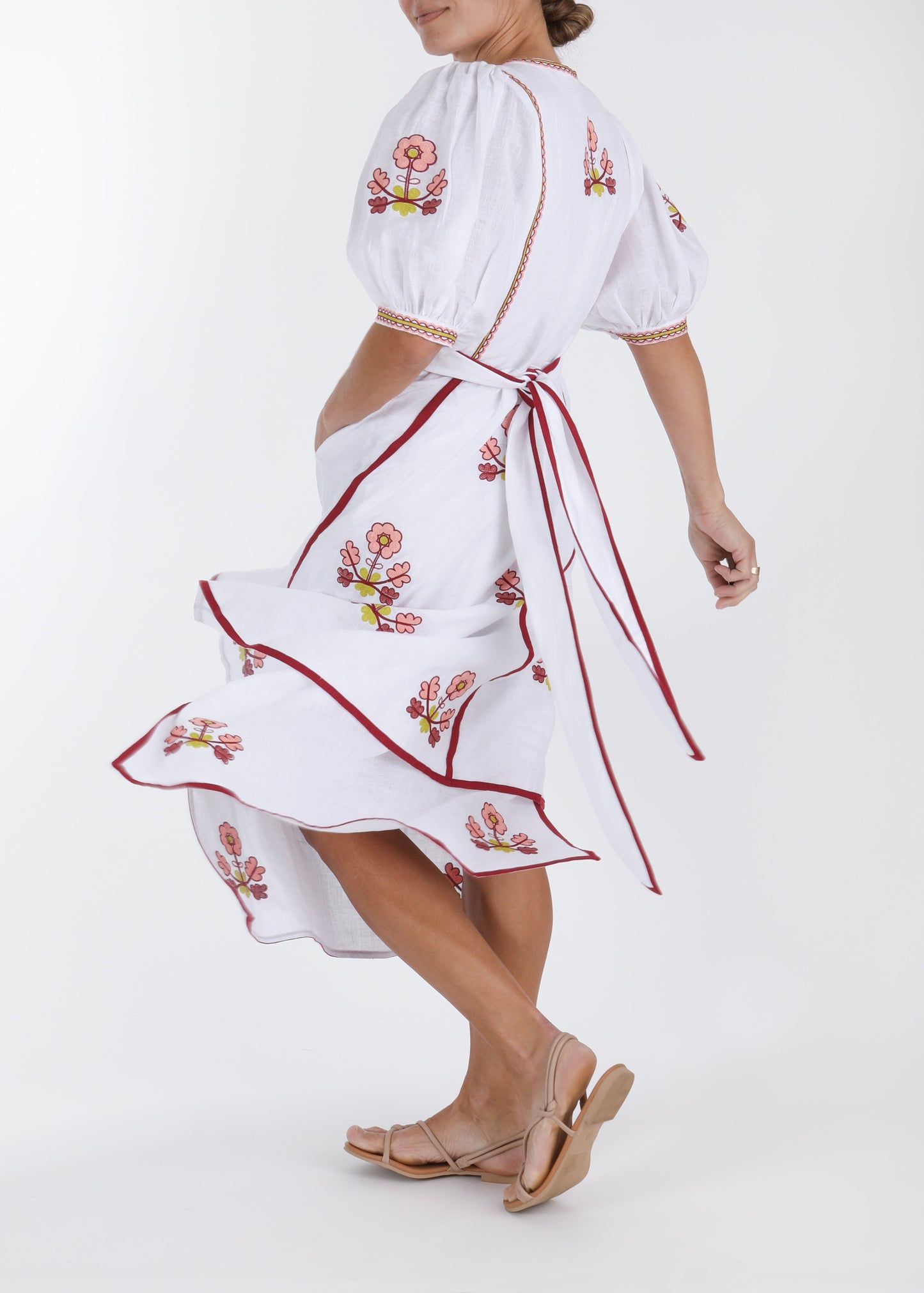 Lillie Ukrainian Embroidered Dress - White, Blush Pink, Wine