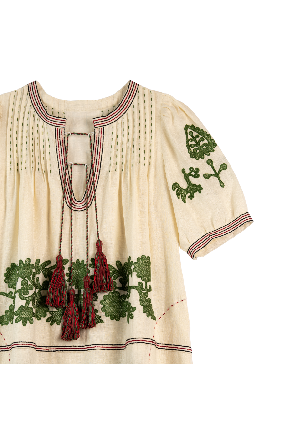 Natalia Ukrainian Embroidered Maxi Dress - Ivory, Olive