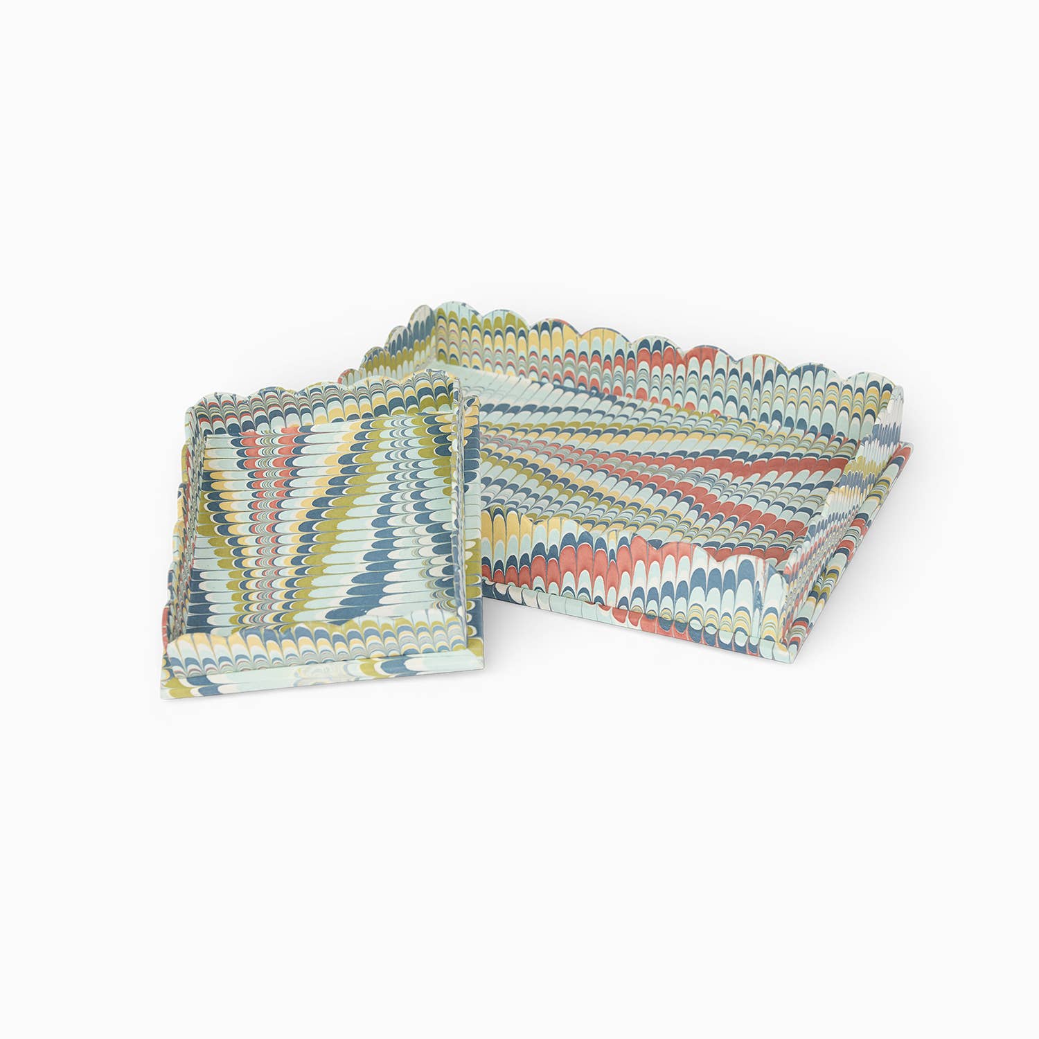 Large scalloped desk tray set with wave pattern, overlapping trays