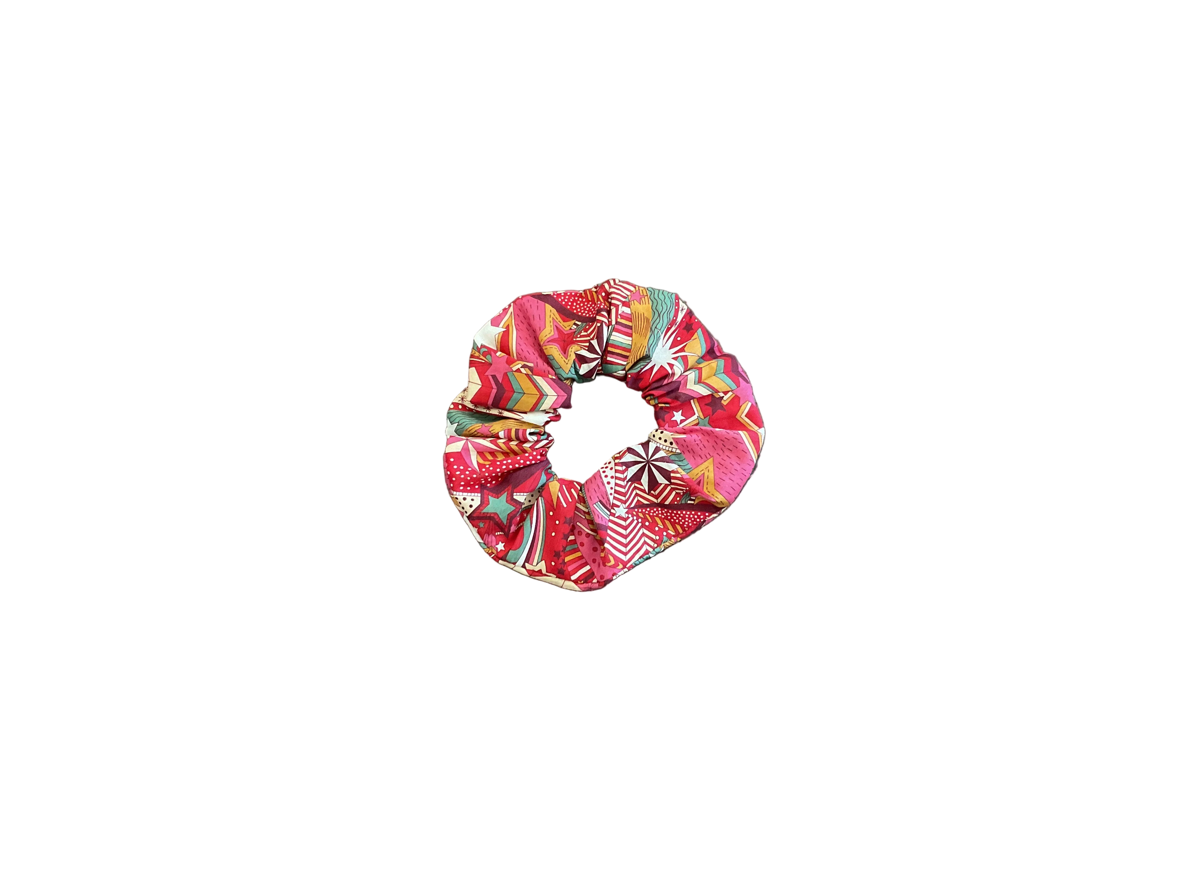 Red fabric scrunchie with small star print