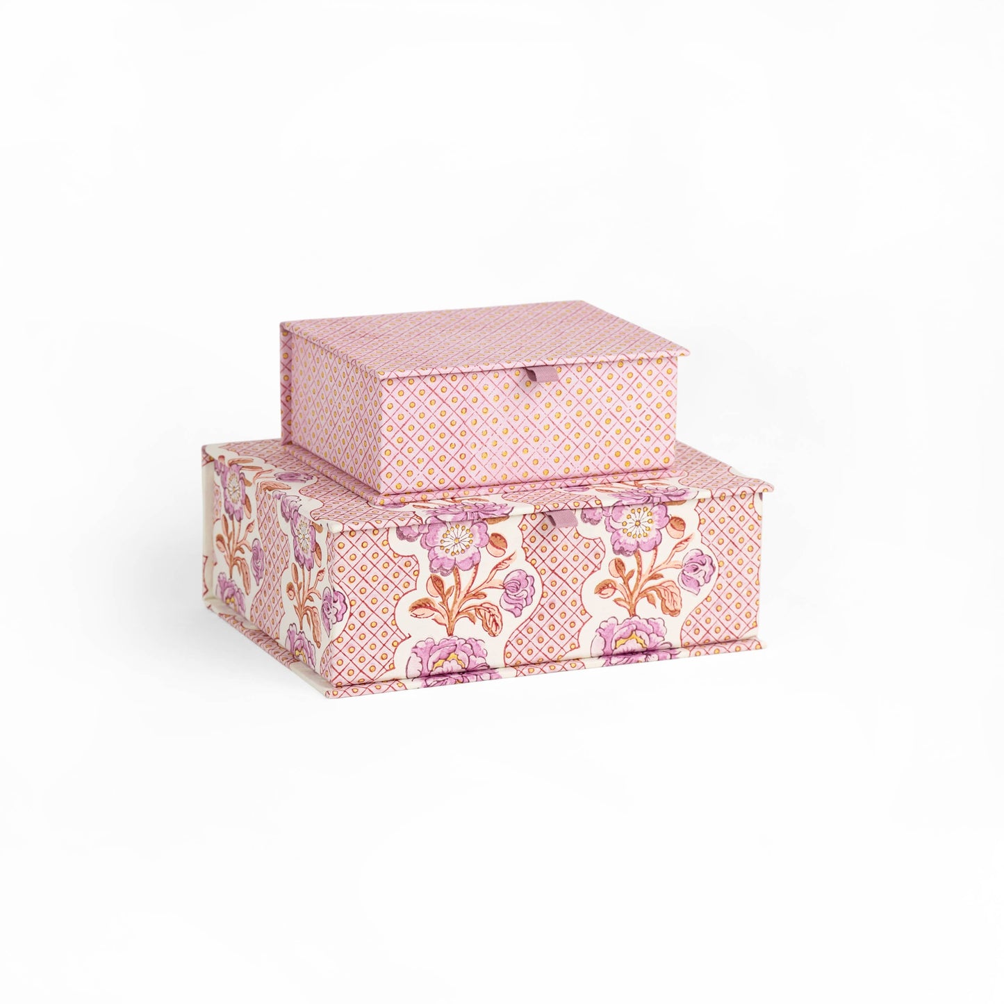 BLOCK-PRINTED KEEPSAKE BOX - BLOOMING TRELLIS LILAC: Large