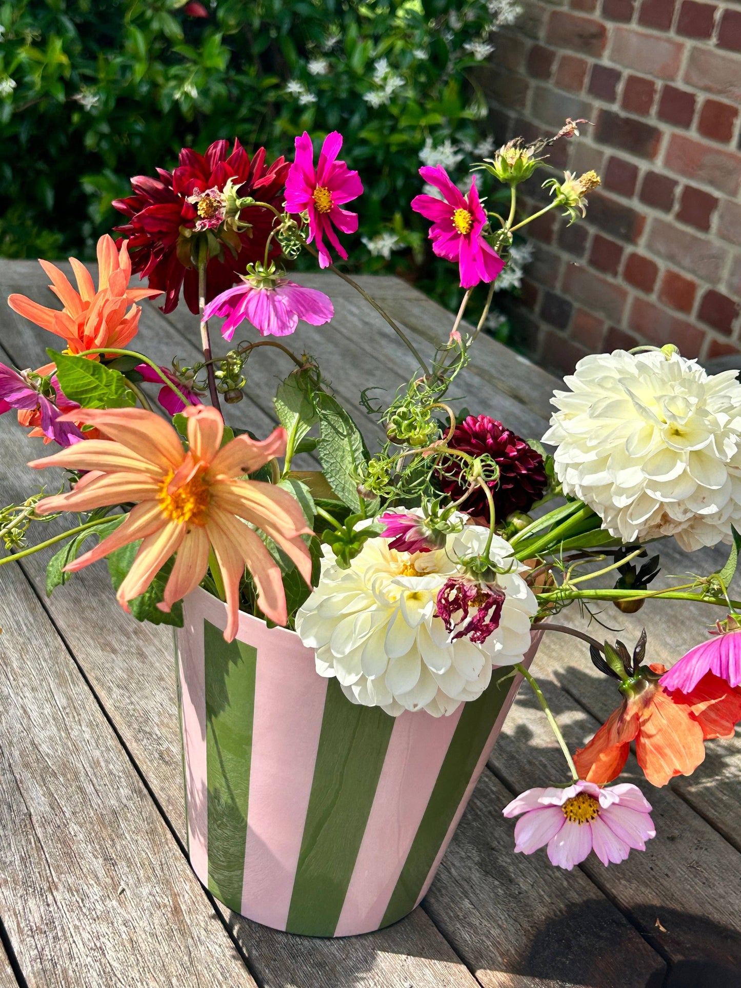 The Penny Planter in Pink and Green Stripe