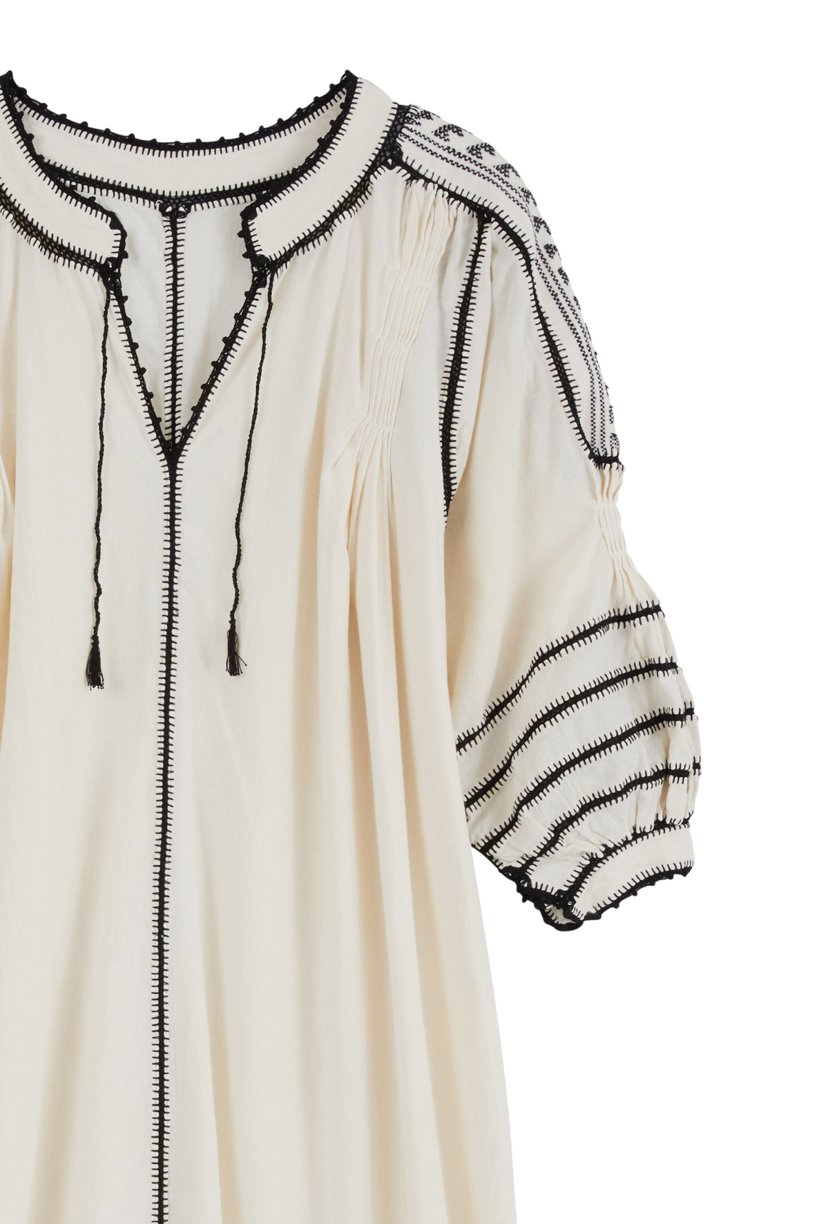 Amorcita Mexican Dress - Long Sleeve - Ivory, Black