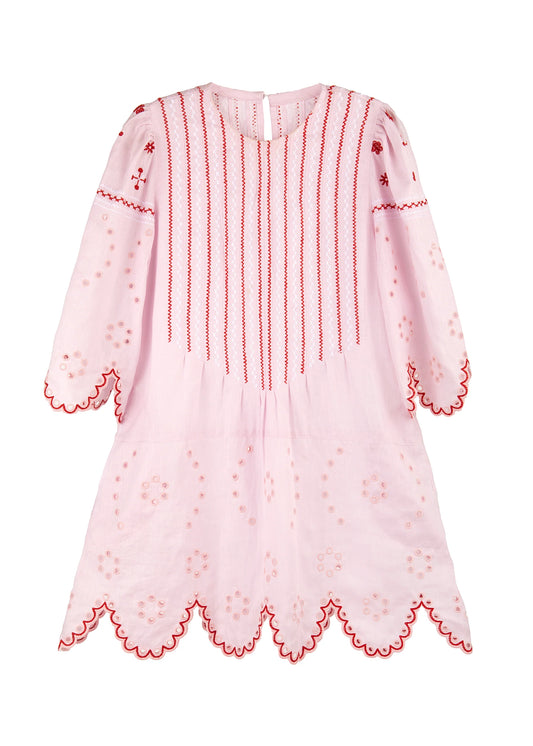 Mini Maryna Pink/Red Embroidered Dress