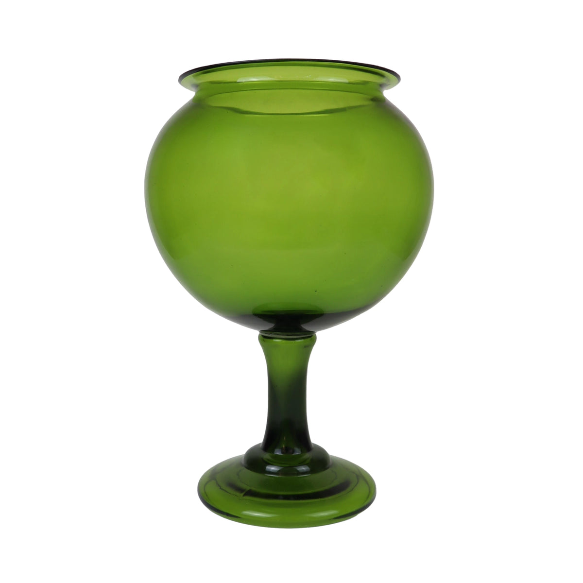 Leech Bowl glass goblet, bright green, rounded bowl with short stem and base