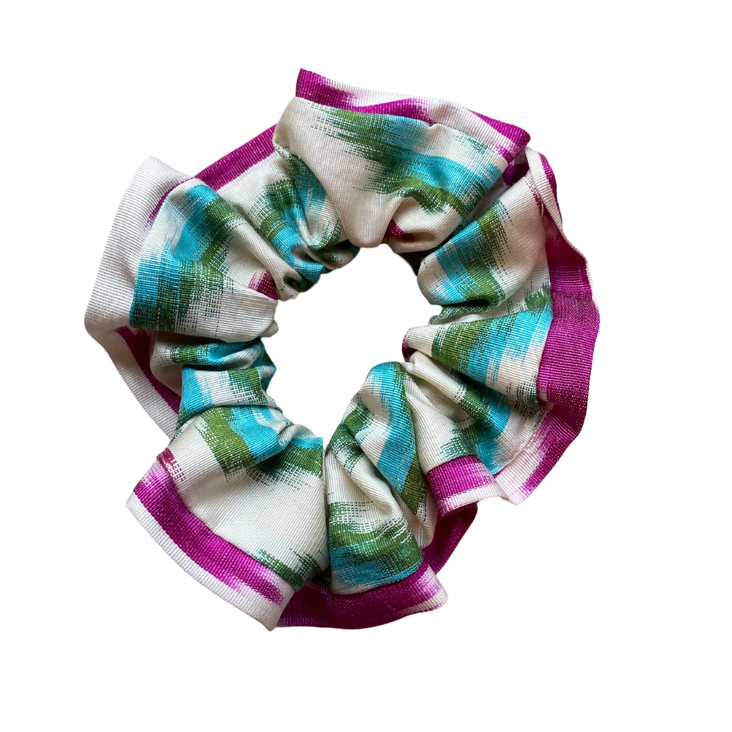 Addison Silk Ikat Scrunchie - Pink, Green, White