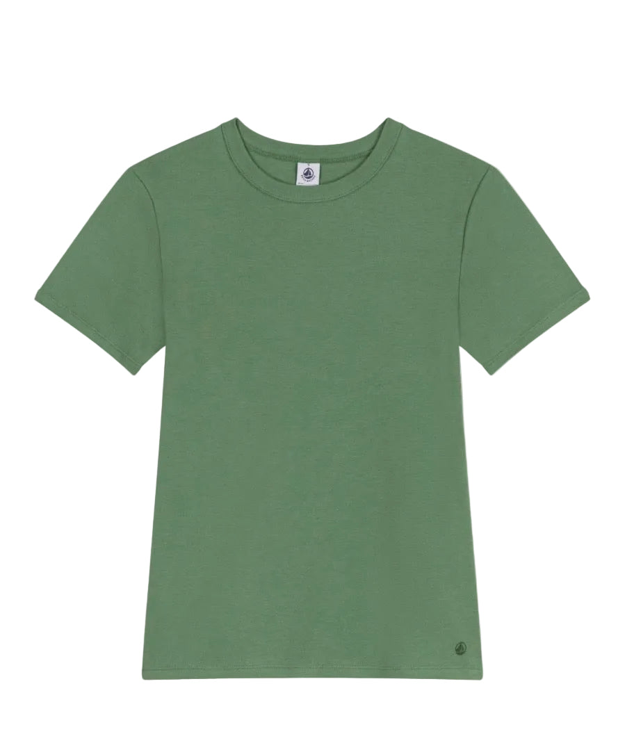 Petit bateau kids green crewneck T-shirt with short sleeves, small chest logo