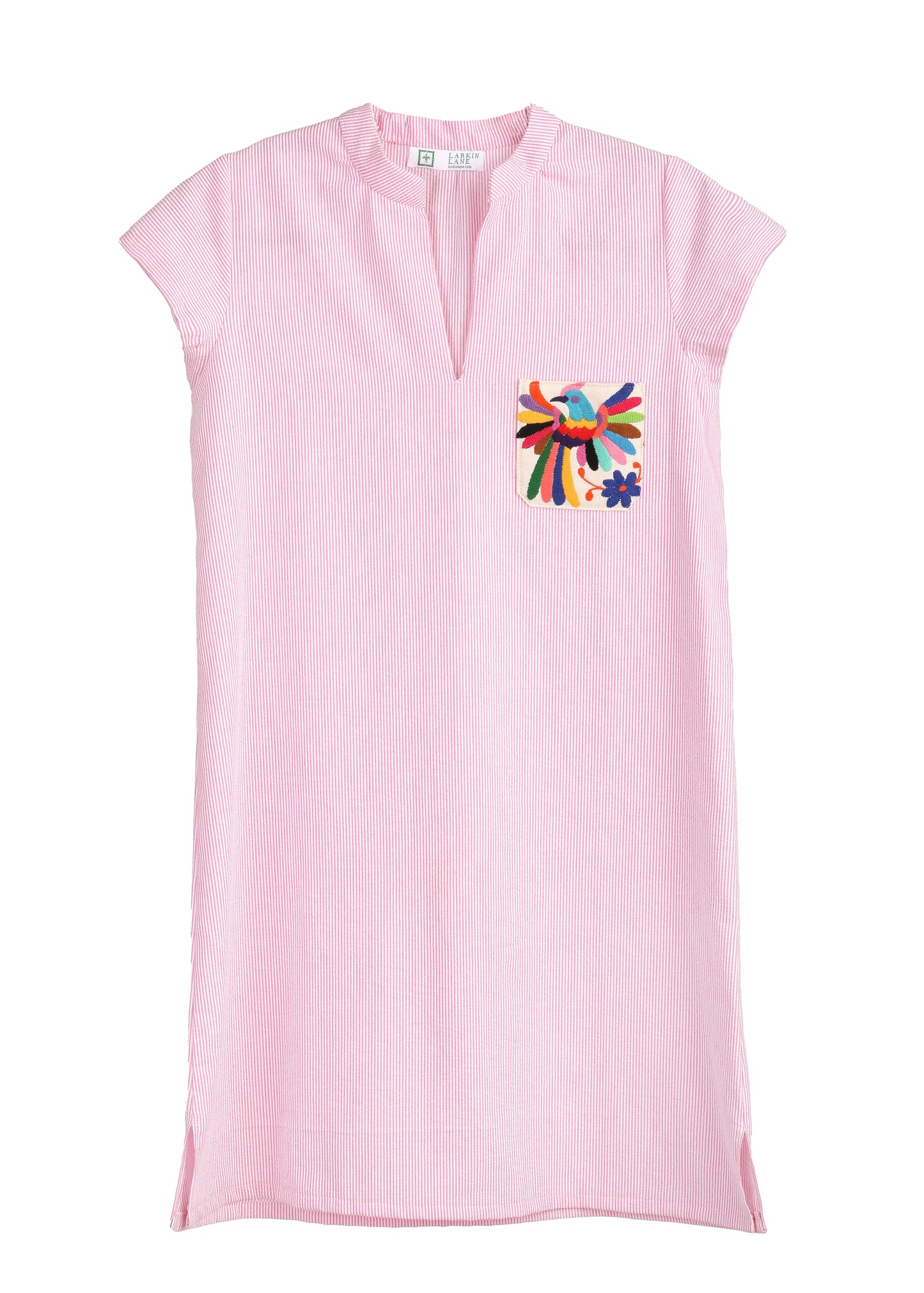 Seersucker Dress with Embroidery Pink