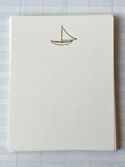 Sail boat foil pressed stationery card with gold sailboat icon
