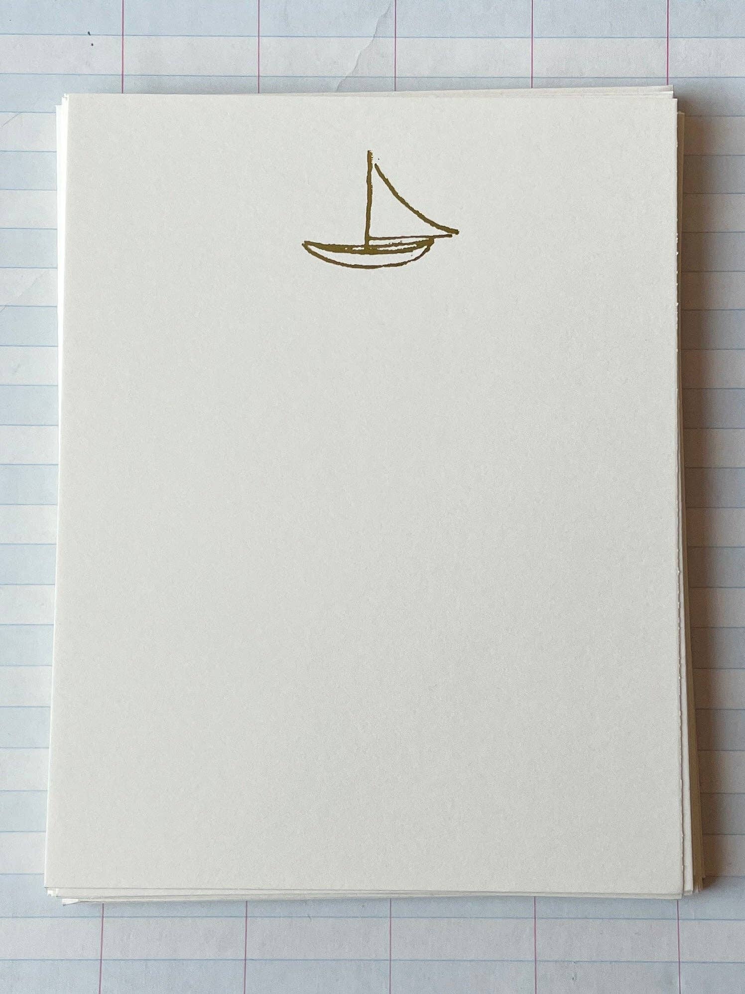 Sail boat foil pressed stationery card with gold sailboat icon