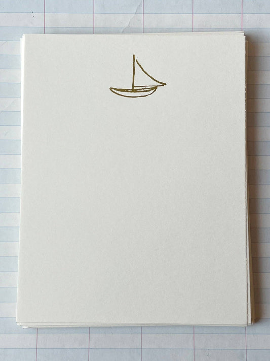 Sail Boat Foil Pressed Stationery: Gold