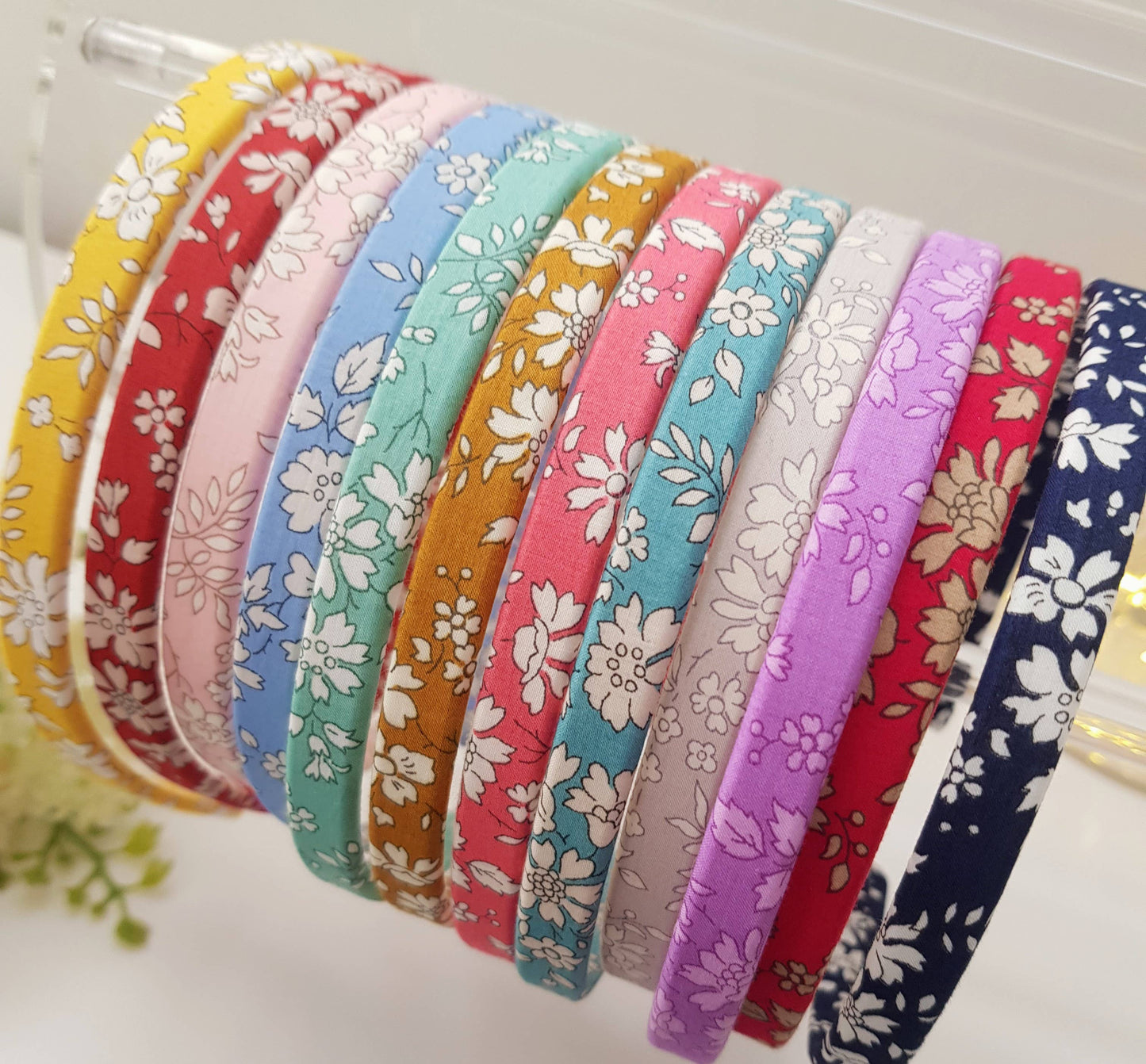 Liberty of London fabric skinny headbands: Capel Z light blue / 1cm width