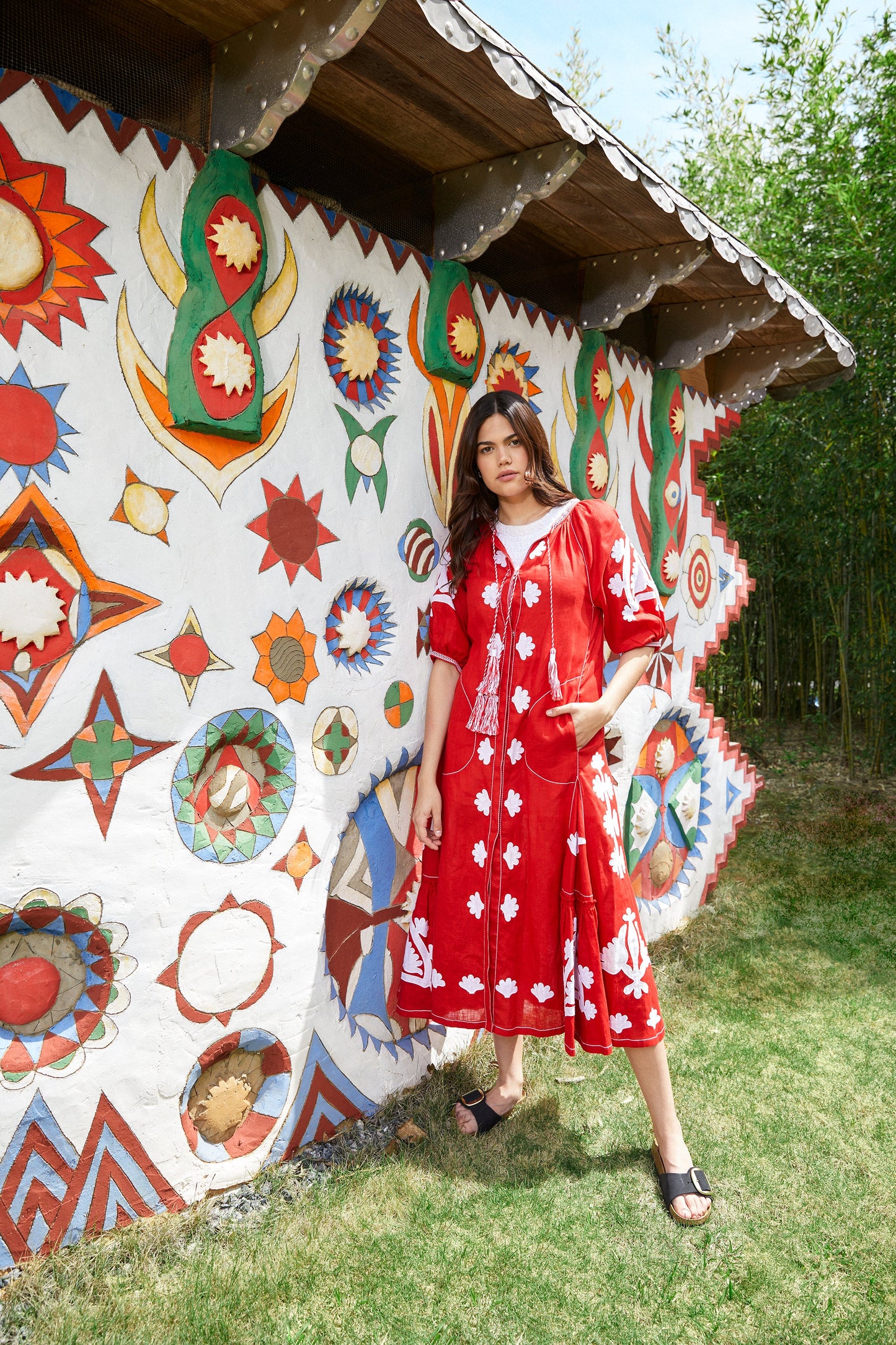 Matisse Embroidered Ukrainian Dress / Kaftan  - Red, White