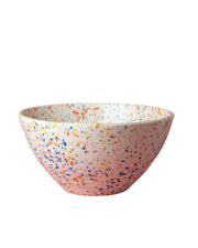 Ceramic salad bowl with multicolor speckled finish and rounded rim
