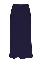 Bias-cut stretch twill skirt in dark navy, straight hem