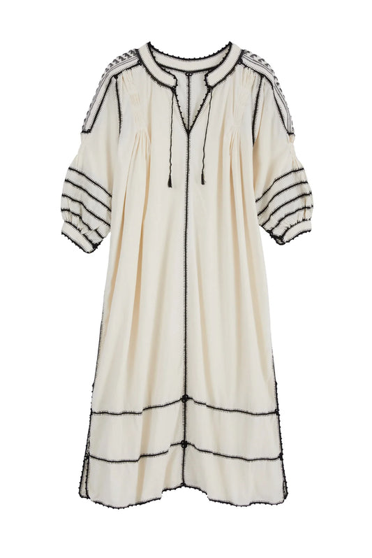 Amorcita Mexican Dress - Ivory, Black