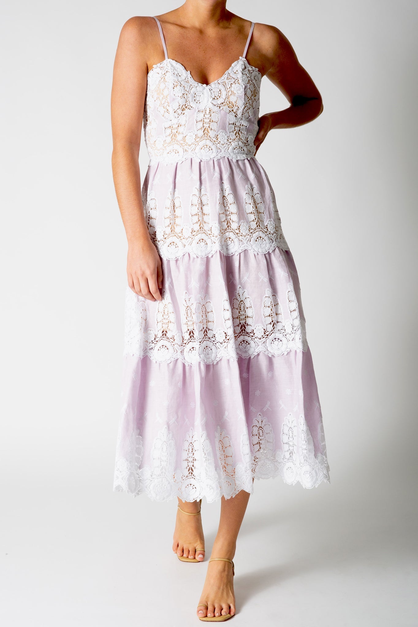 Lotte Dragonfly Embroidered Linen Dress in Lavender
