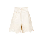 Rocchetta shorts in ivory with side pockets and scalloped lace eyelet hem