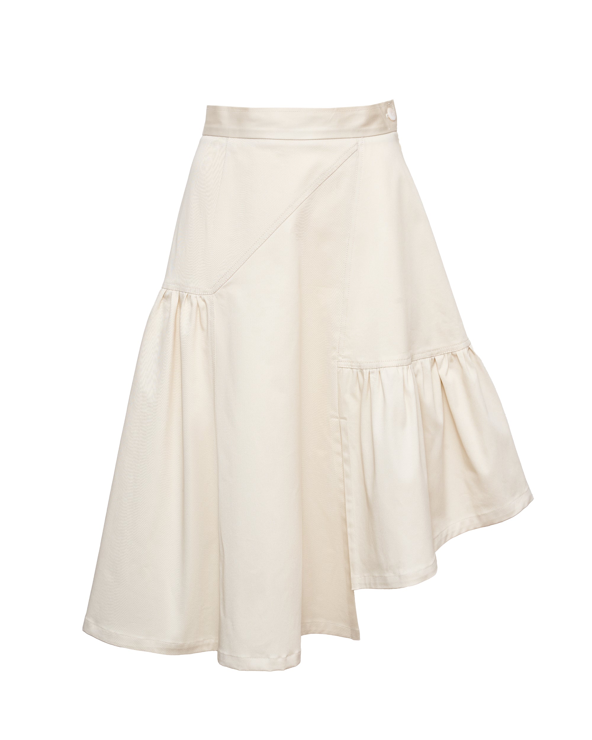 Freya gabardine skirt off-white with diagonal seam and tiered skirt panels