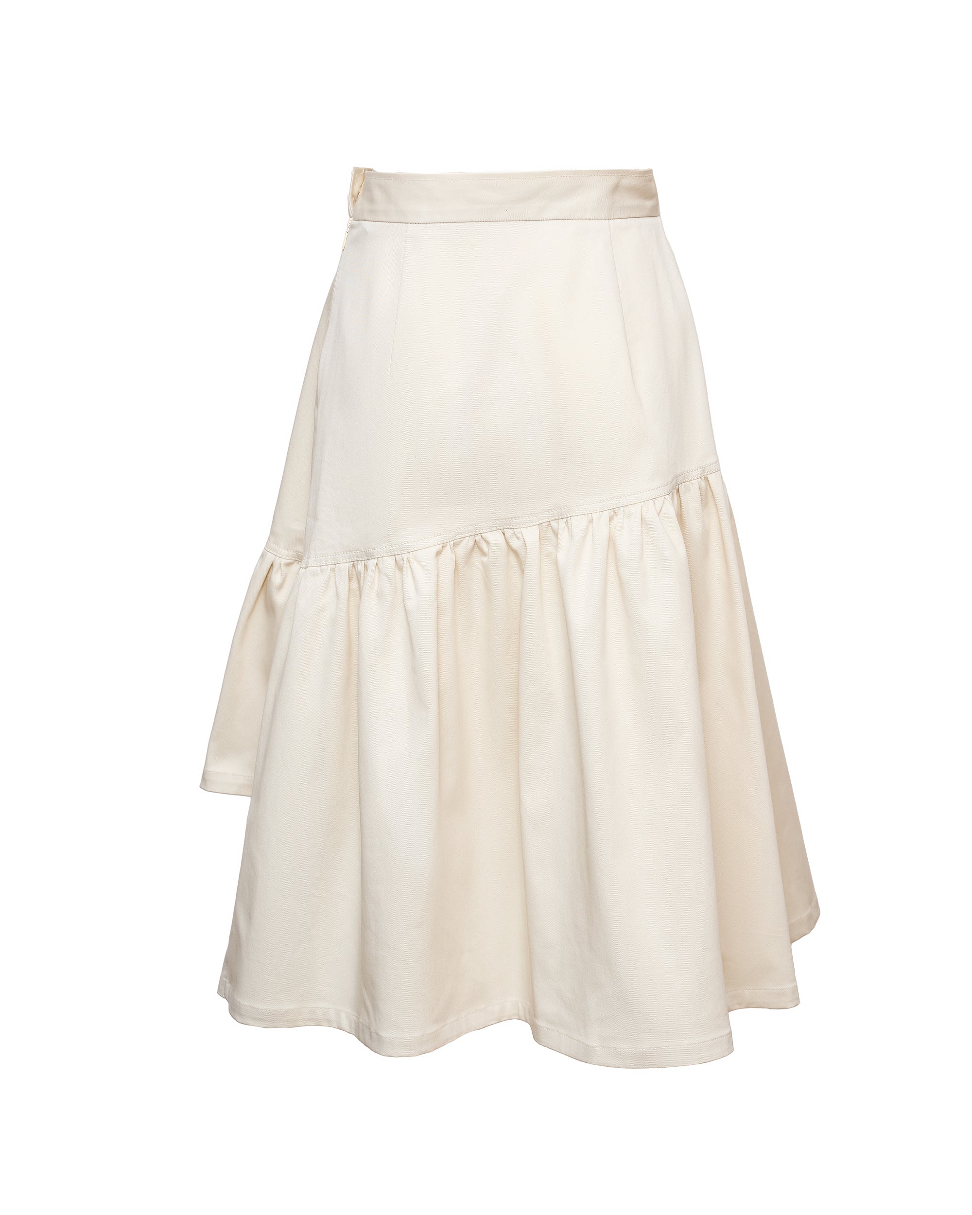 Freya gabardine skirt, off-white, high waist with tiered midi hem