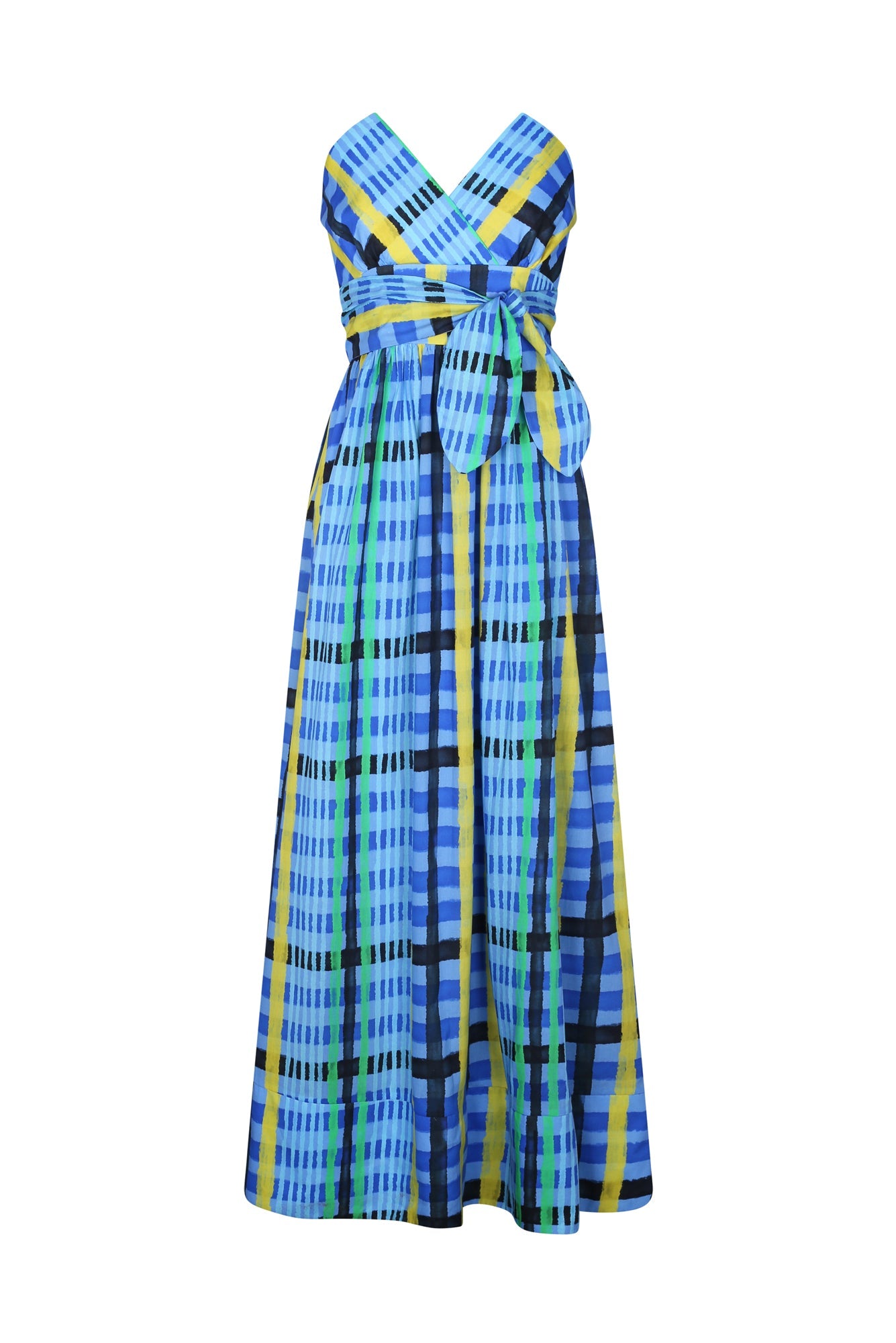 Charro Dress in Tartan Charra Azul Print