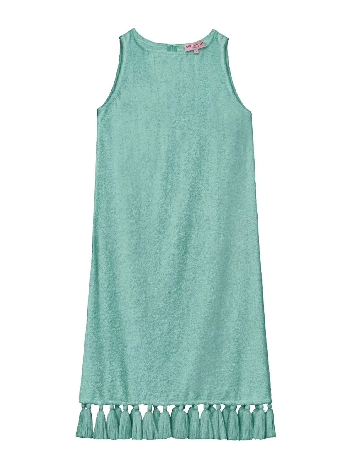 Sleeveless terry mini dress with ruffled hem, mint green
