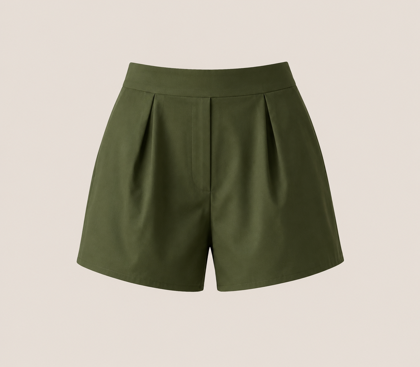Dark green high-waist tailored shorts with front pleats