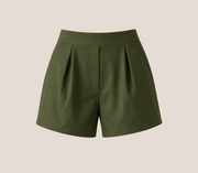Dark green high-waist tailored shorts with front pleats