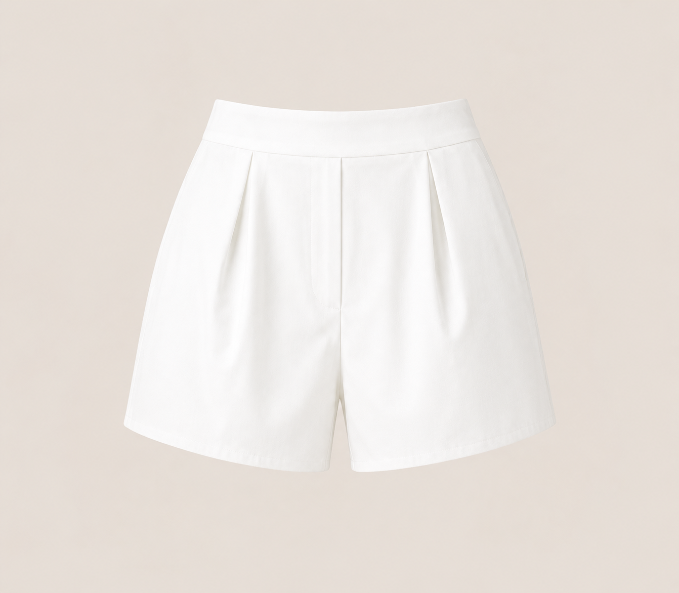 Ivory solid shorts with pleated front and wide waistband