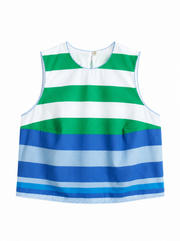 Pasca top, sleeveless striped fabric with green, white, and blue bands